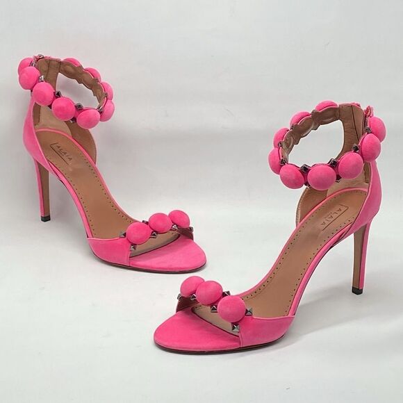 Alaia Bombe 90 Ankle-Strap Studded Suede Leather Sandals size 38.5 - Picture 10 of 16